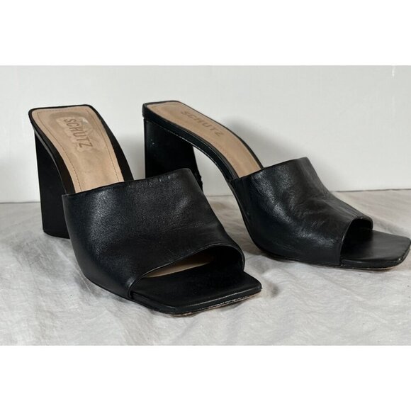 Shutz Lizah Leather Slip On Heel Mule Sandals Black Size 9.5 - Picture 4 of 12